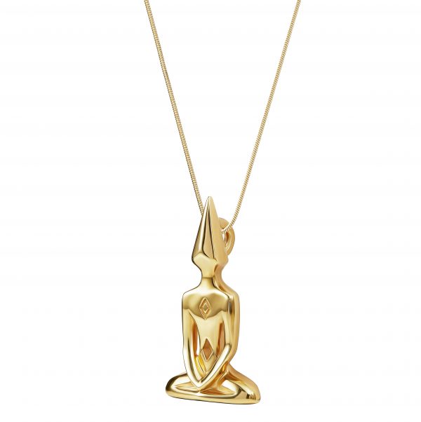 Large Gold Meditator Necklace With Snake Chain