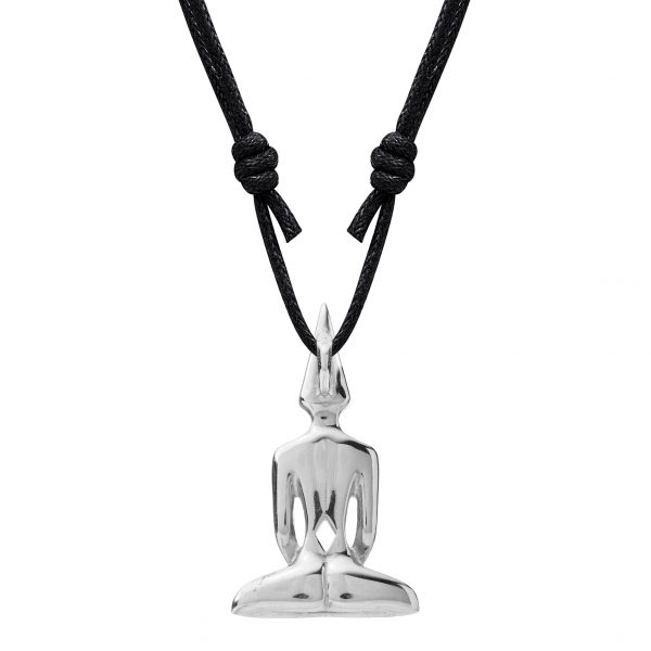 Large Metal Meditator Necklace With Leather Cord