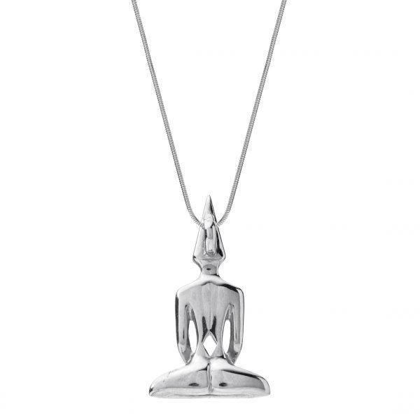 Large Silver Meditator Necklace With Snake Chain