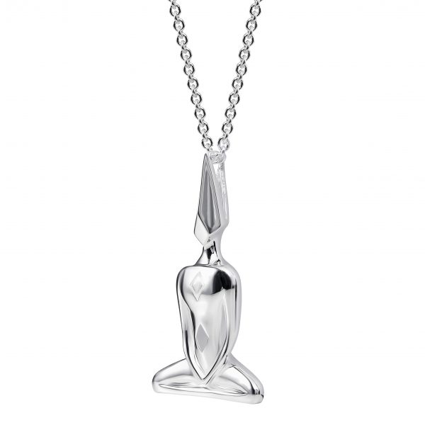 Large Silver Plated Meditator Necklace On Solid Silver Chain