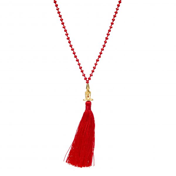 Red Beaded Silver Plated Meditator Necklace