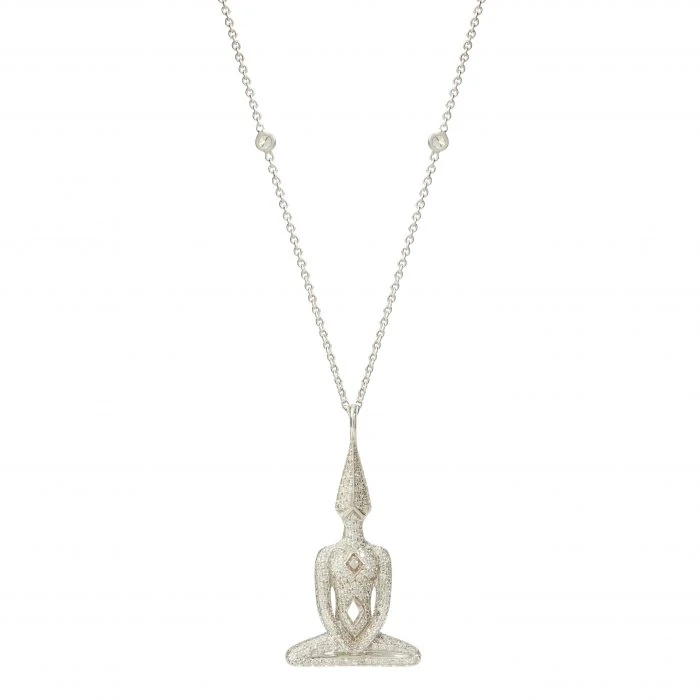 White Gold Diamond Meditator Necklace, Diamond Chain