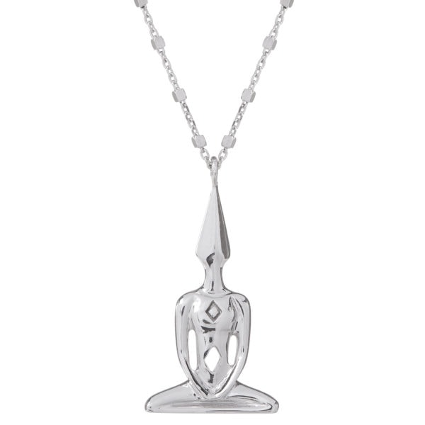 Silver meditator necklace with link chain